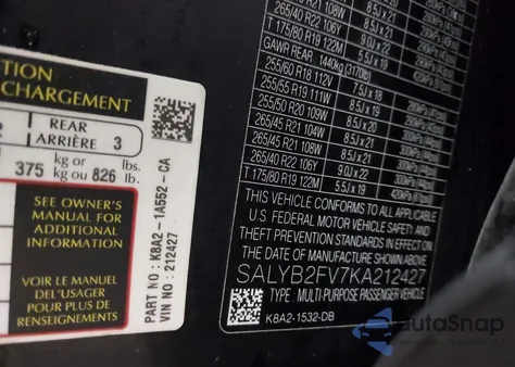 2019 Land Rover Range Rover Velar P340 S/P380 S из США, поврежденный, VIN SALYB2FV7KA212427